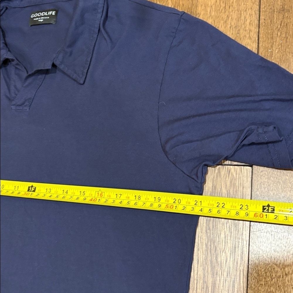 Goodlife Polo Shirt. Navy blue. Large. No buttons. Supima cotton - Picture 5 of 7